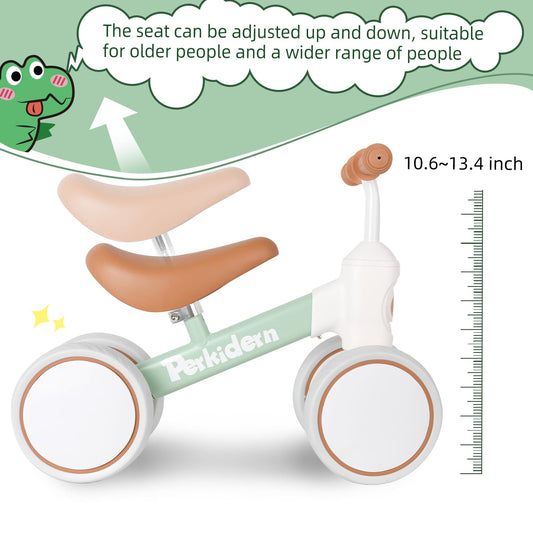 PerKidern Baby Balance Bike for 1-3 Year Old Boys Girls, 12-36 Month Toddler Balance Bike, 4 Wheels Baby Bike Toddler First Birthday Gifts (Green)