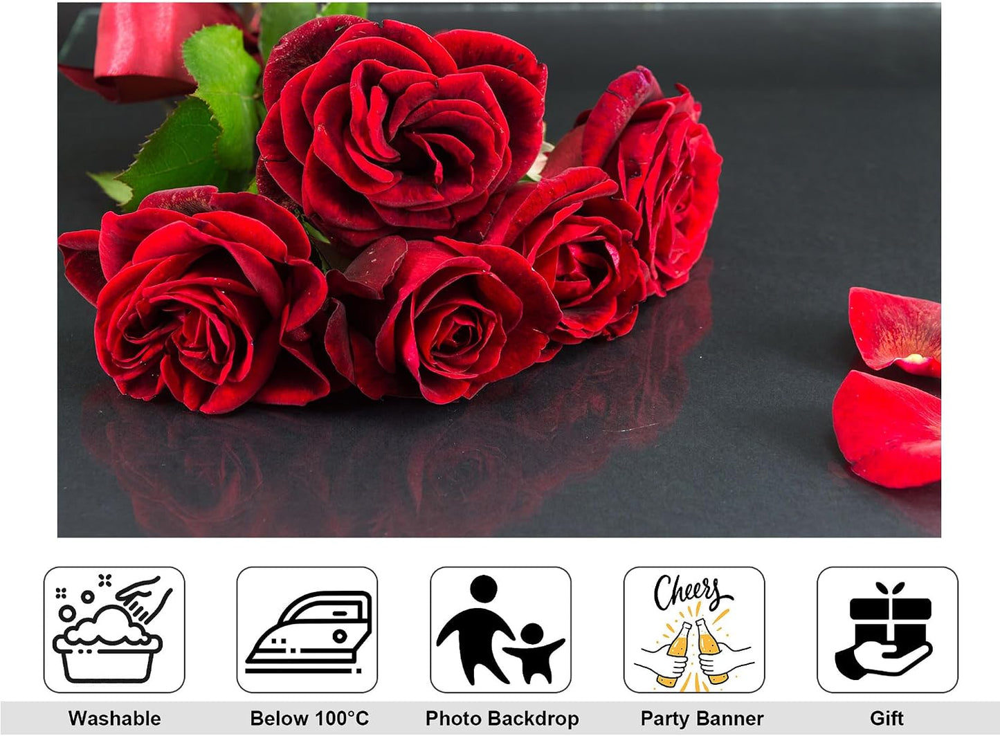 KeyWork 8x8ft Red Rose Bouquet Backdrop Fresh Bloom Petal Photography Background for Valentine's Day Gift Party