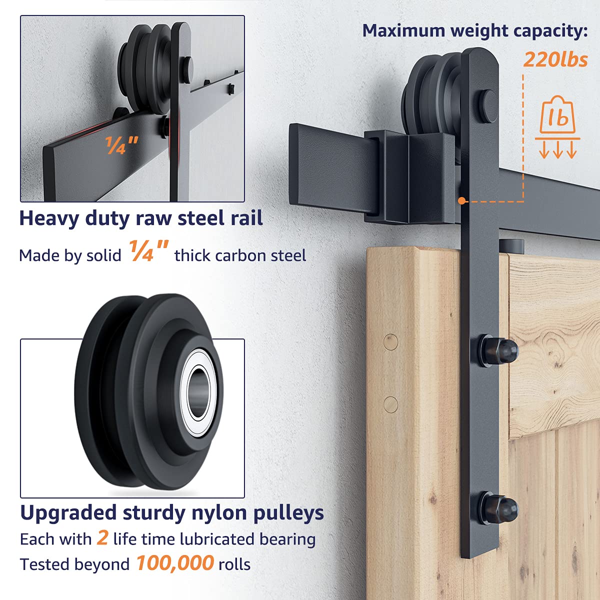 SMARTSTANDARD 8.2 FT Double Barn Door Hardware Kit - Heavy Duty, Smooth and Quiet Sliding Operation - Easy to Install with Step-by-Step Installation Instruction - Fits 24" Wide Door Panels