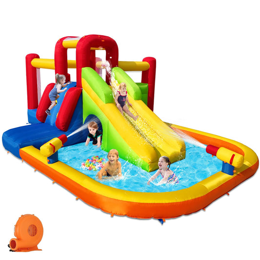 Hongcoral Inflatable Water Slide Bounce House for Kids, 12-In-1 Water Park with Splash Pool, Double Cannons, 2 Climbing Walls, Tunnel, Obstacles, Blow Up Jumping Castle With Blower