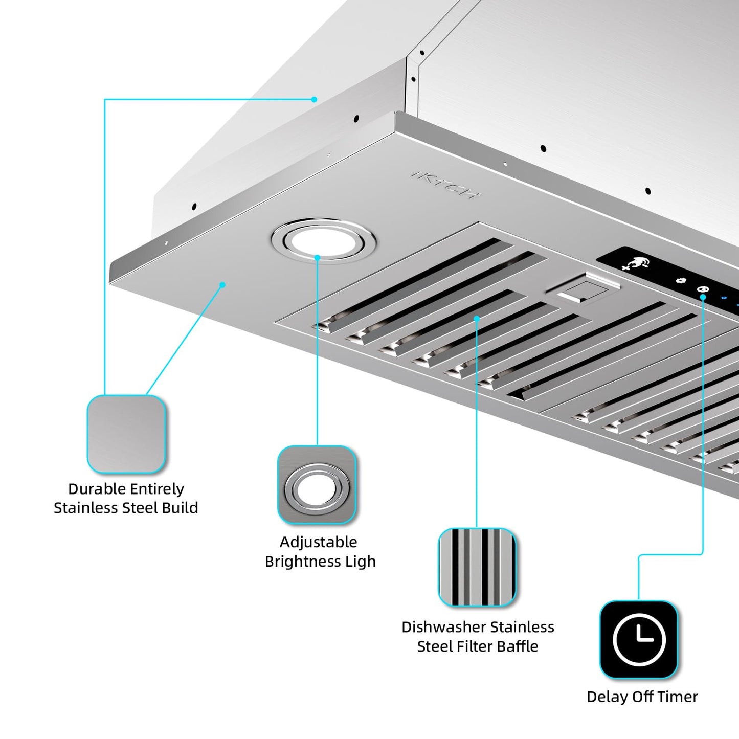 IKTCH 36 inch Range Hood Insert 900 CFM, Ducted/Ductless Convertible Stainless Steel Kitchen Vent Hood, with Gesture Sensing, Touch & Remote Control
