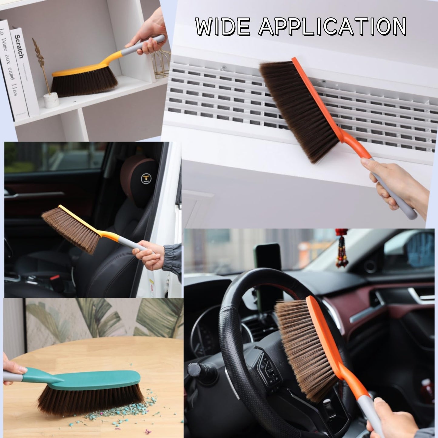 Kagyuan 3 Pack 15" Hand Broom Brush,Soft Bristle Cleaning Brush,Crumb Debris Sweeping Brush,Dusting Brush,Comfort for Bed Car Couch Desk Sofa Furniture Clothes,Small Particles Hair Remover(3color)