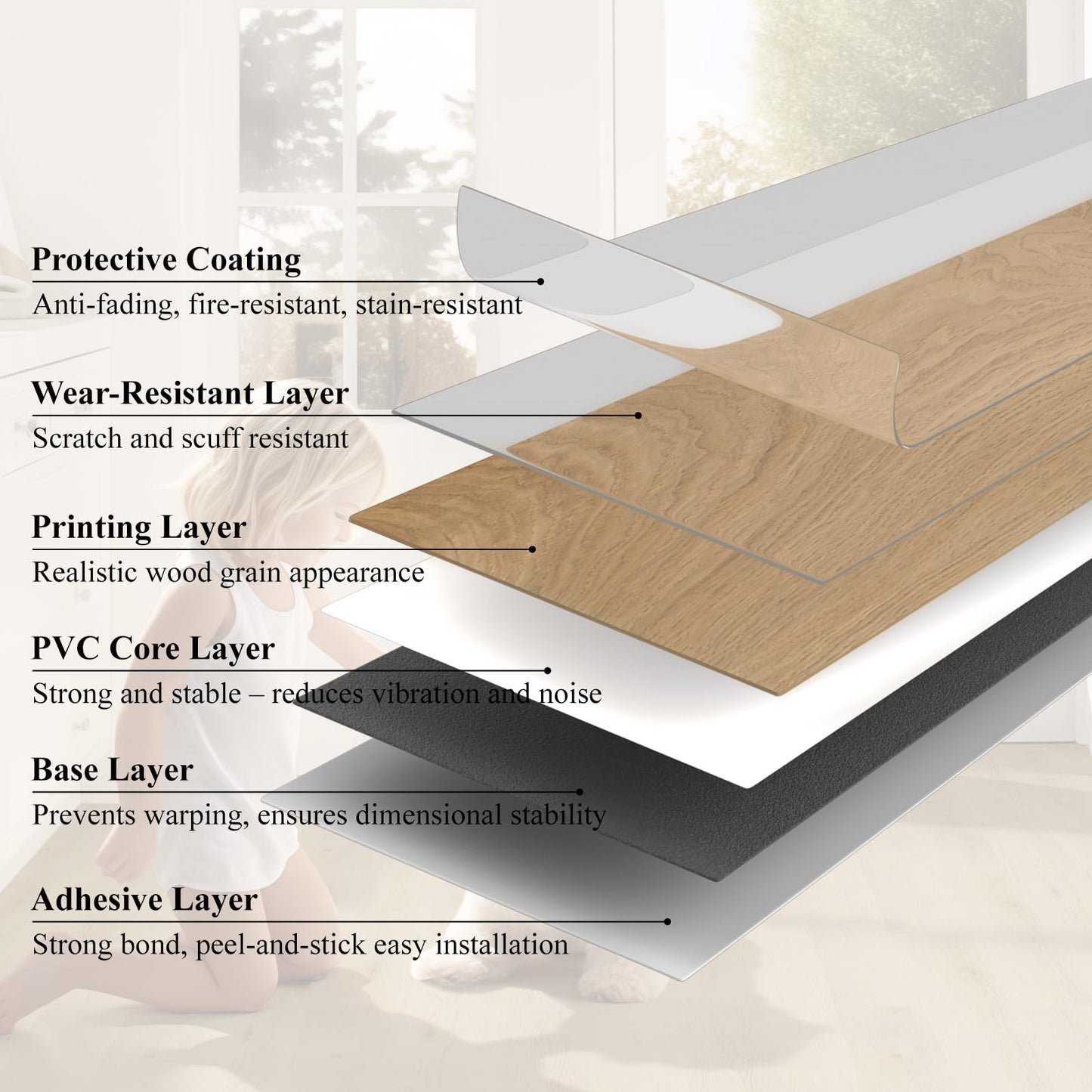 MULGREAT Peel and Stick Tile, 54 Sq.Ft 2mm Thicken Vinyl Plank Flooring, 36 Pieces 36"x6" DIY Self Adhesive Waterproof Wood Floor Tiles for Kitchen Bedroom (Llica Hickory)