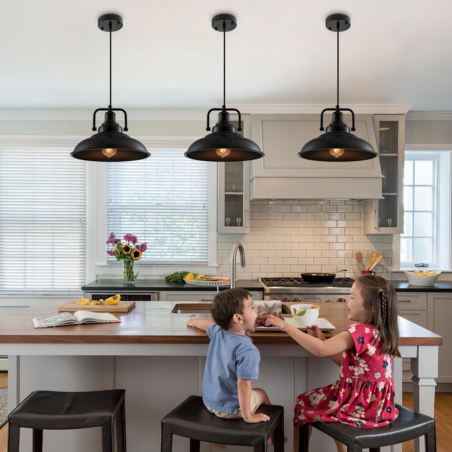 SESIMENT Black Pendant Light 12.5 inches 3 Packs, Farmhouse Pendant Light, Industrial Pendant Lighting, Kitchen Pendant Lights, Pendant Lights Kitchen Island for Dinning Room Entryway Barn