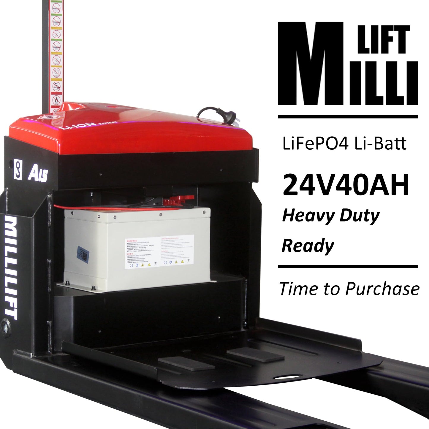 Millilift Electric Pallet Jack, 3300LB Capacity,Heavy-Duty Forks 45"x21", Powerful Drive Motor, 24V 40AH LiFePO4 Battery with Built-in Charger, 2–4H Runtime, for Warehouse,Logistics Company