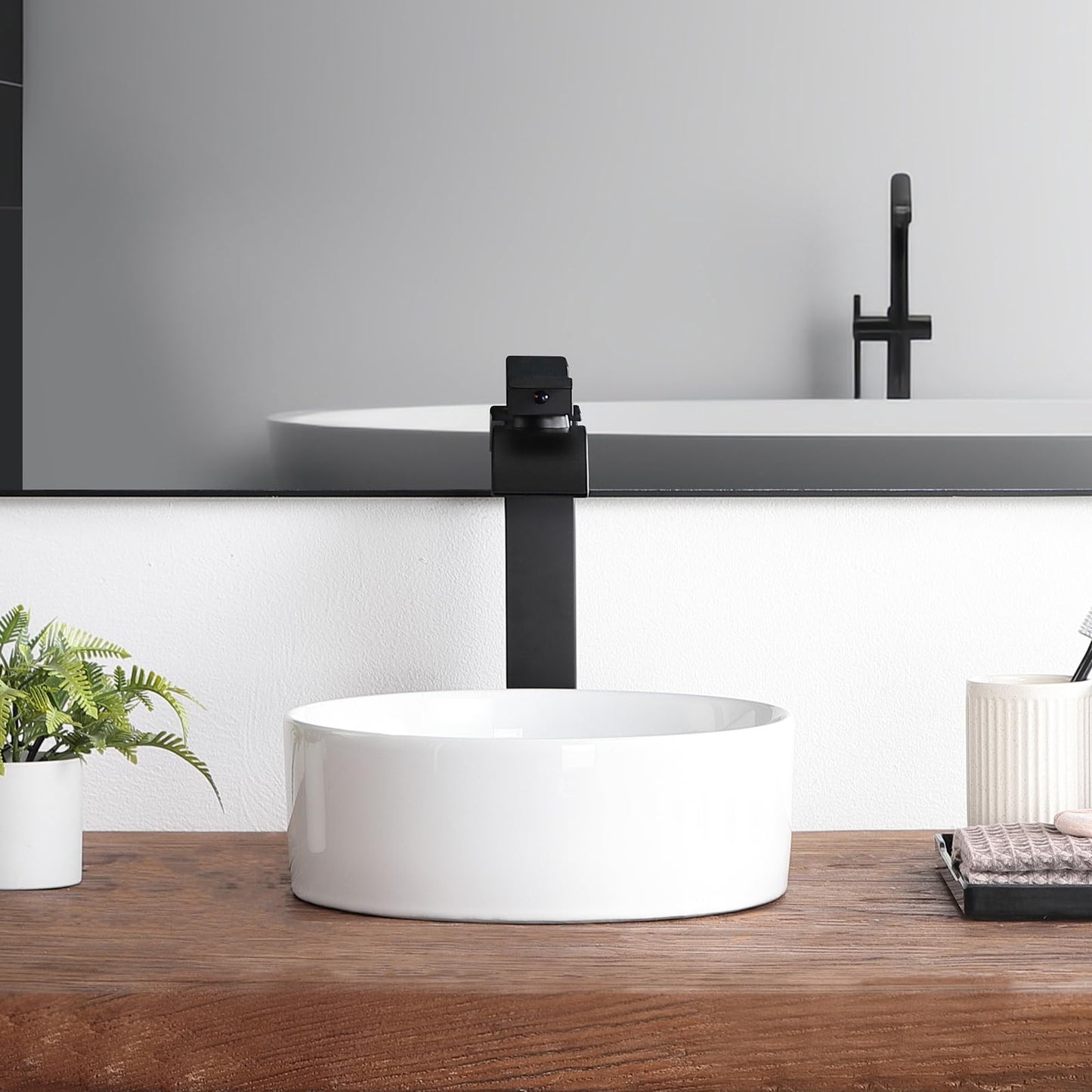 KDKSC Small Bathroom Vessel Sink 12"x12" Round Bathroom Sink White Ceramic Bathroom Sinks Modern Above Counter Art Basin