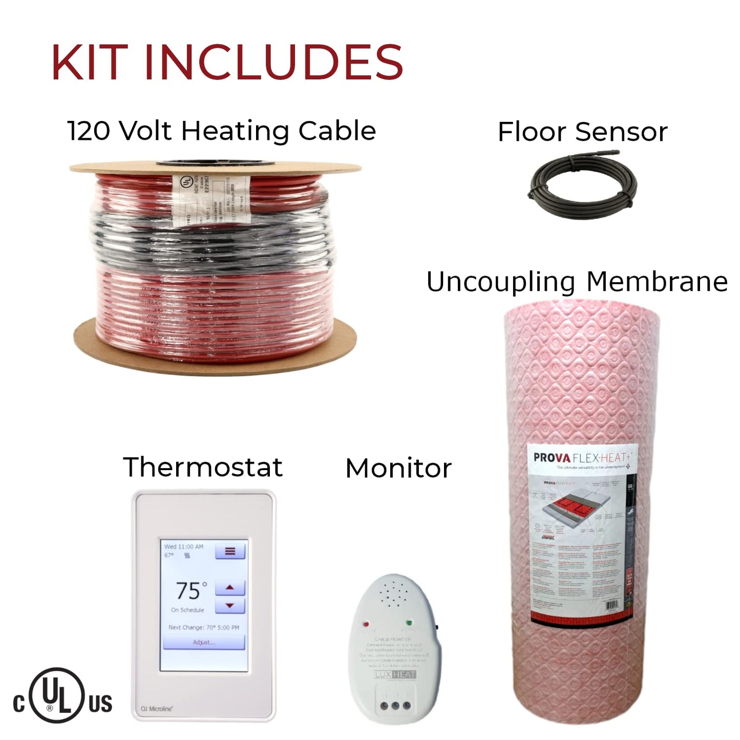 LuxHeat 90sqft Electric Radiant Floor Heating System - 120v Tile Floor Heating Kit for Vinyl - Includes UDG4 Programmable Thermostat w/GFCI, Heater Cable, Uncoupling Membrane, Flooring Sensor & Alarm