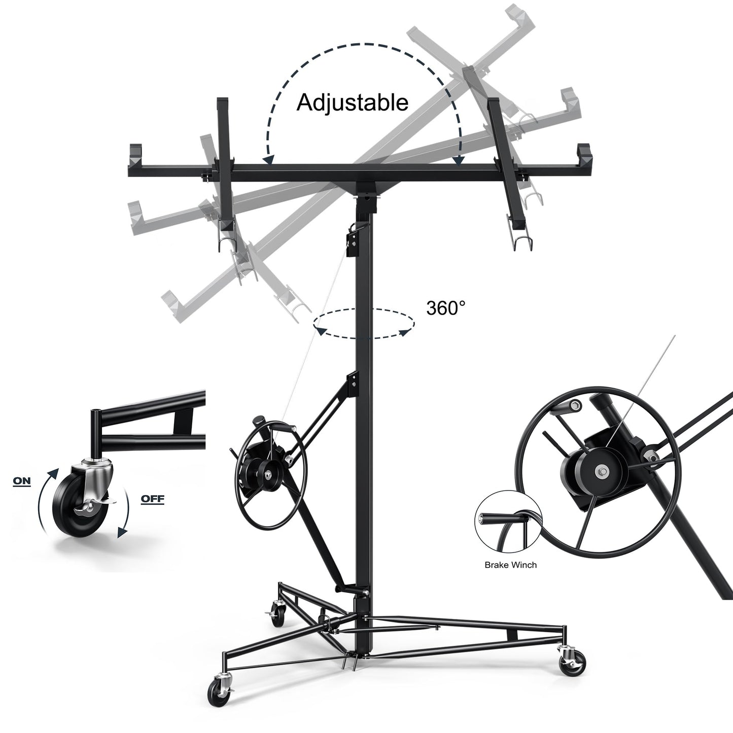 GarveeTech 16 ft Drywall Lift,Drywall Rolling Lifter Panel,150 LBS Heavy Duty Sheetrock Lift Drywall Lifter,Drywall Lift Panel Hoist Jack with 360° Adjustable Telescopic Arm & 3 Lockable Wheels