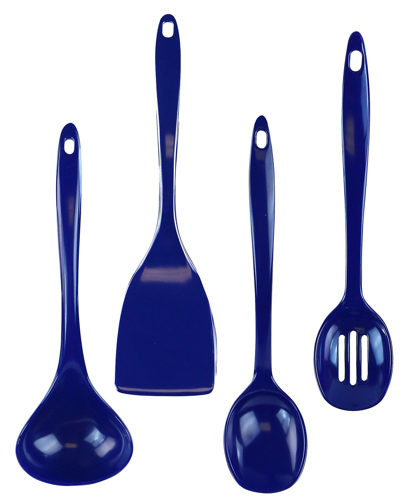 Reston Lloyd 100% Melamine Kitchen Utensil Set, Non Scratching Ladle, Spoon, Slotted Spoon & Spatula, Easy To Hold, Set of 4, Indigo