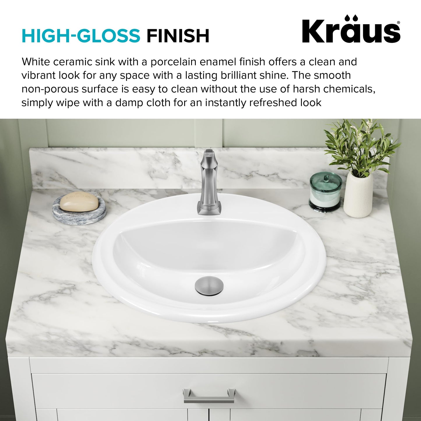 KRAUS Elavo 20.5 in. Oval Porcelain Ceramic Self-Rimming Drop In Bathroom Sink in White with Overflow Drain, KCT-100