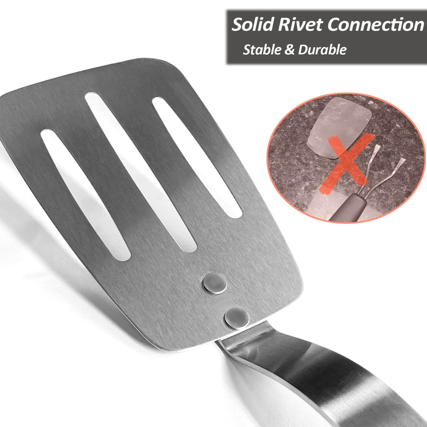 Stainless Steel Flexible Spatula Slotted Turner, XiaoZu Thin Metal Spatula for Cast Iron Skillet, Thin Blade and Heat Resistant Silicone Handle, Great for Egg, Cookie, Meat, Crep, Medium + Large