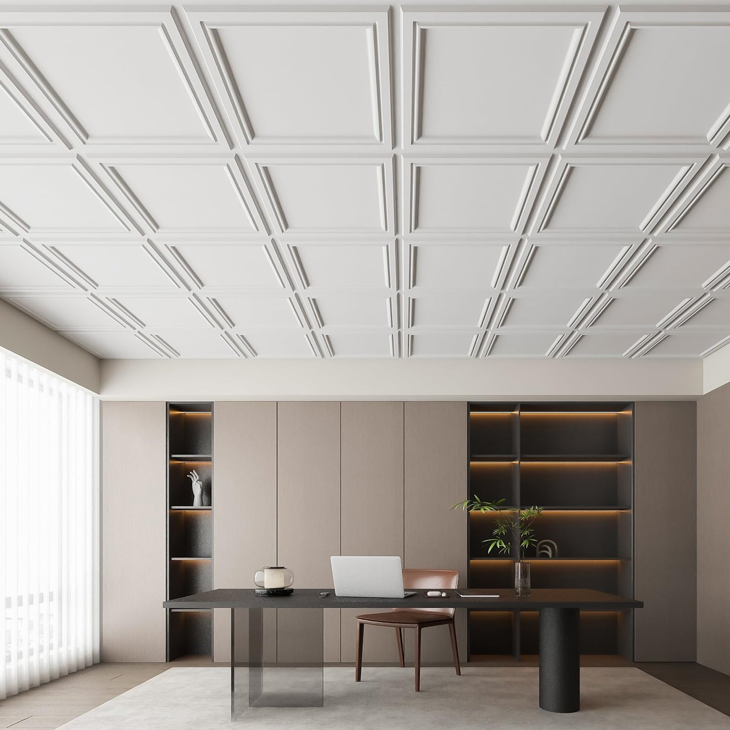 Art3d 36 Pack PVC Ceiling Tiles, 24x24 Inches Waterproof Drop Ceiling Tiles/Wall Panels for Interior Wall Decor, Multi-Pack, Covers 144 Sq.,ft, Snow White