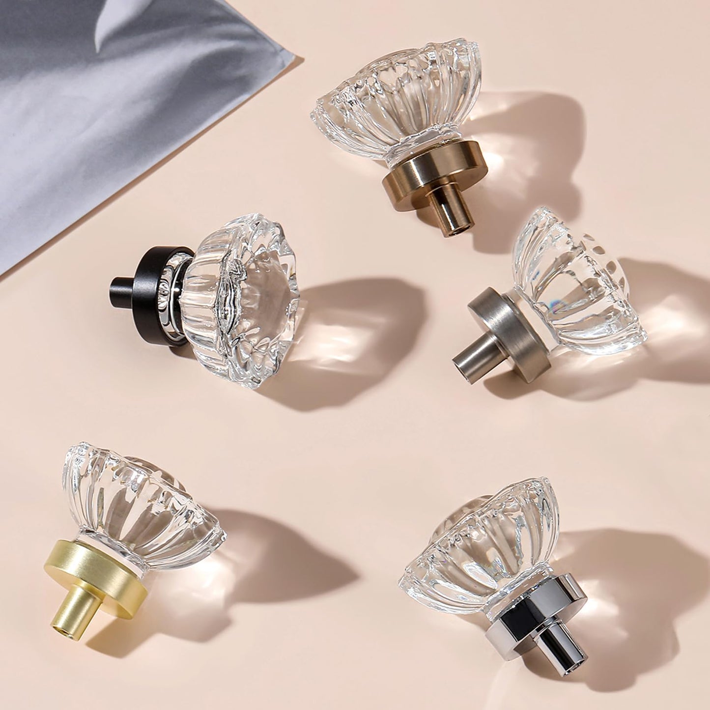 CEYMIO Crystal Cabinet Knobs 8 Pack Clear Glass Pulls for Kitchen Bedroom Bathroom Living Room Furniture, Brushed Nickel Base Old Style Cabinets Closet Dresser Drawers Cupboard Handles