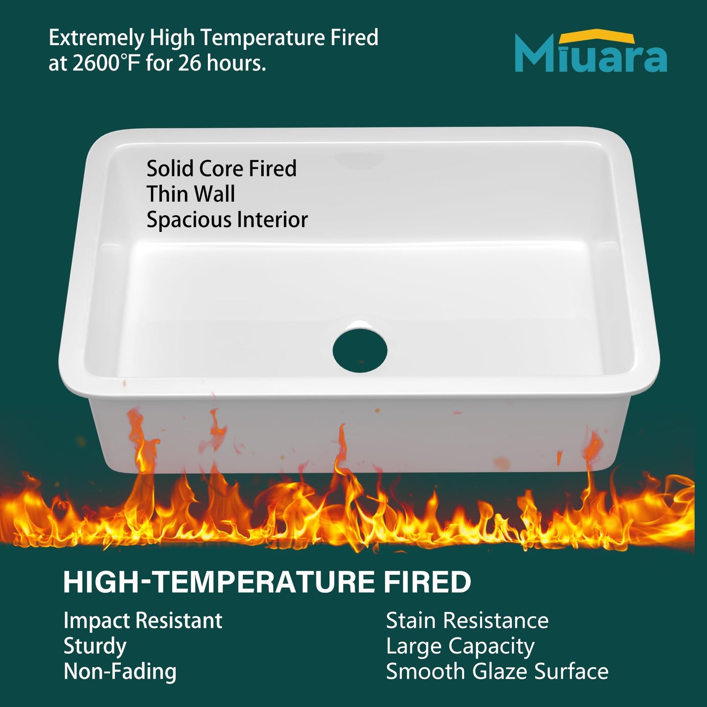 Miuara White Undermount Kitchen Sink 32 Inch - Large Topmount Fireclay Drop In Sink 32"x19"x10", Dual Mount Heavy Duty Deep Single Bowl, with 2 Custom Accessories, Glossy White, for Kitchen