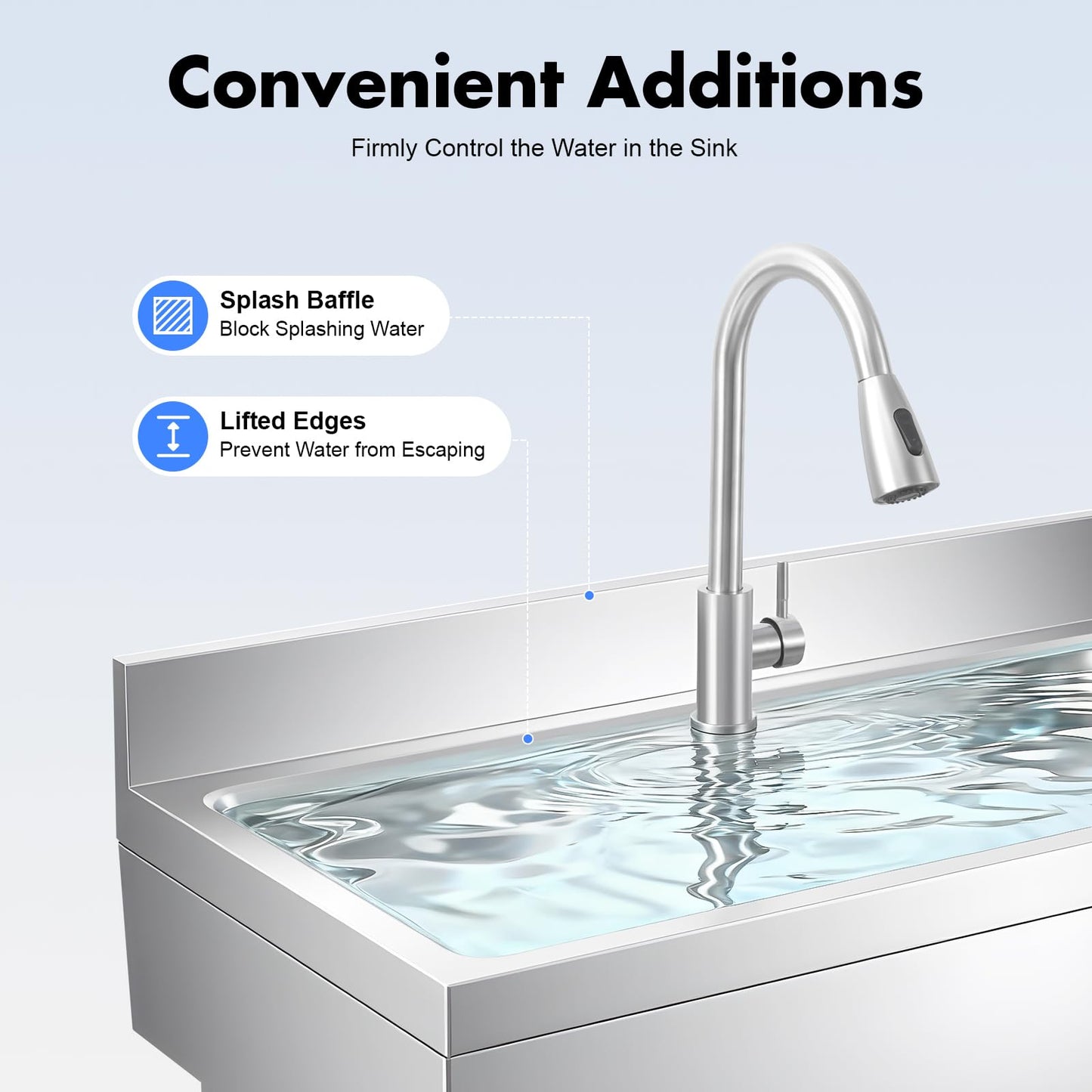 Stainless Steel Utility Sink, Freestanding Single Bowl Utility Sink with Storage Rack, Faucet, Commercial Bowl Kitchen Sinks for Kitchen Laundry Room Farmhouse Indoor and Outdoor, 39" x 20" x 31.5"