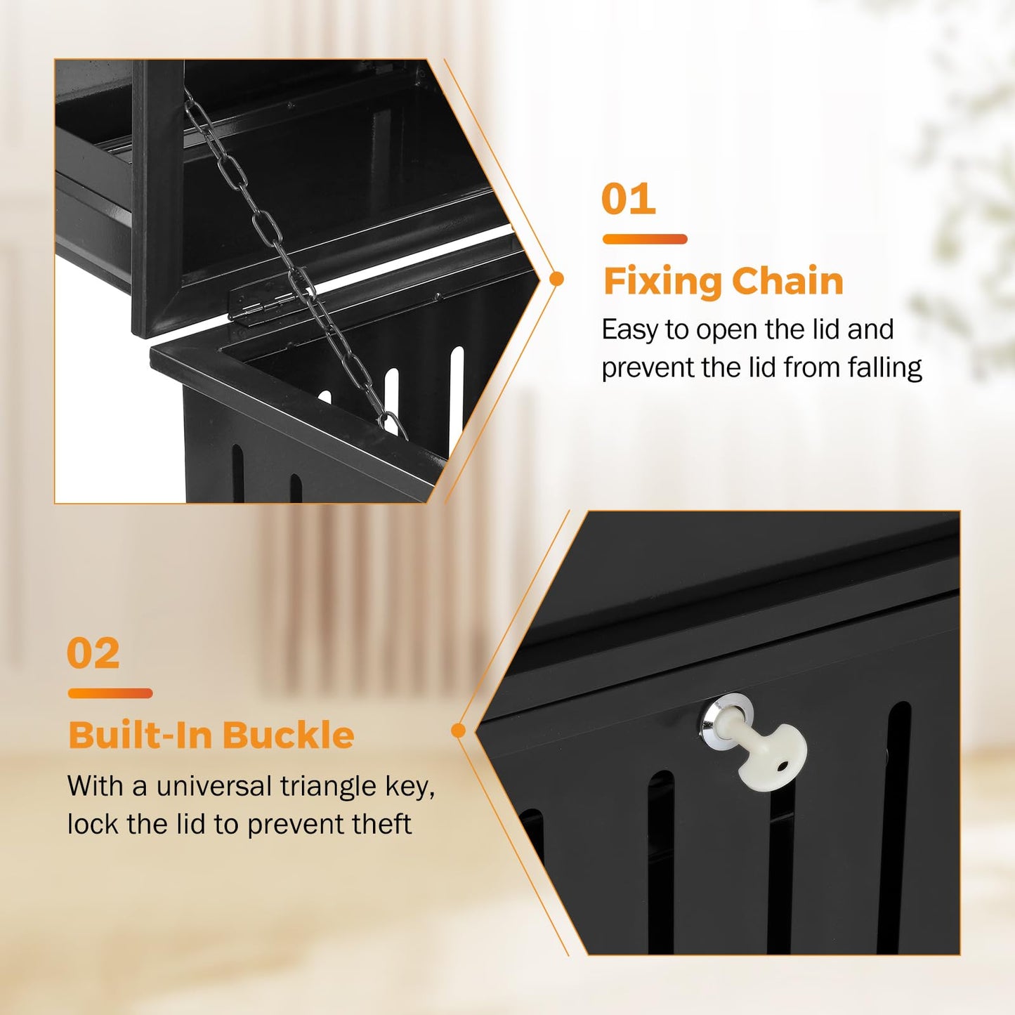 BEAMNOVA Black 17.7 * 37.4 + Matte Black 15.8 * 35.5 Trash Can Outdoor Top Tray Black Stainless Steel Commercial Garbage Enclosure with Locking Lid
