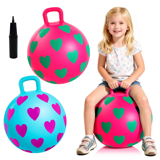 EVERICH TOY 2-Pack Hopper Ball for Kids, 15In Bouncy Ball with Handle, Full Heart Girls Toys for Indoor Outdoor Active Play, Great Balance Hopping Toys Gifts for 3 4 5 6 Yr Old Girls Boys