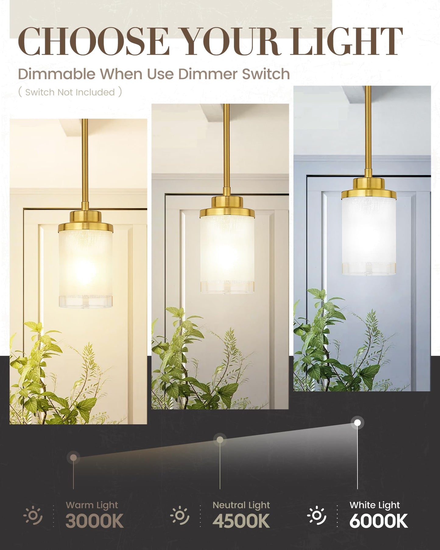 TENGXIN Modern Pendant Light for Kitchen Island, 6-Inch Brushed Gold Hanging Ceiling Light Fixture,Farmhouse Pendant Lighting for Dining Room Bedroom Bar Office