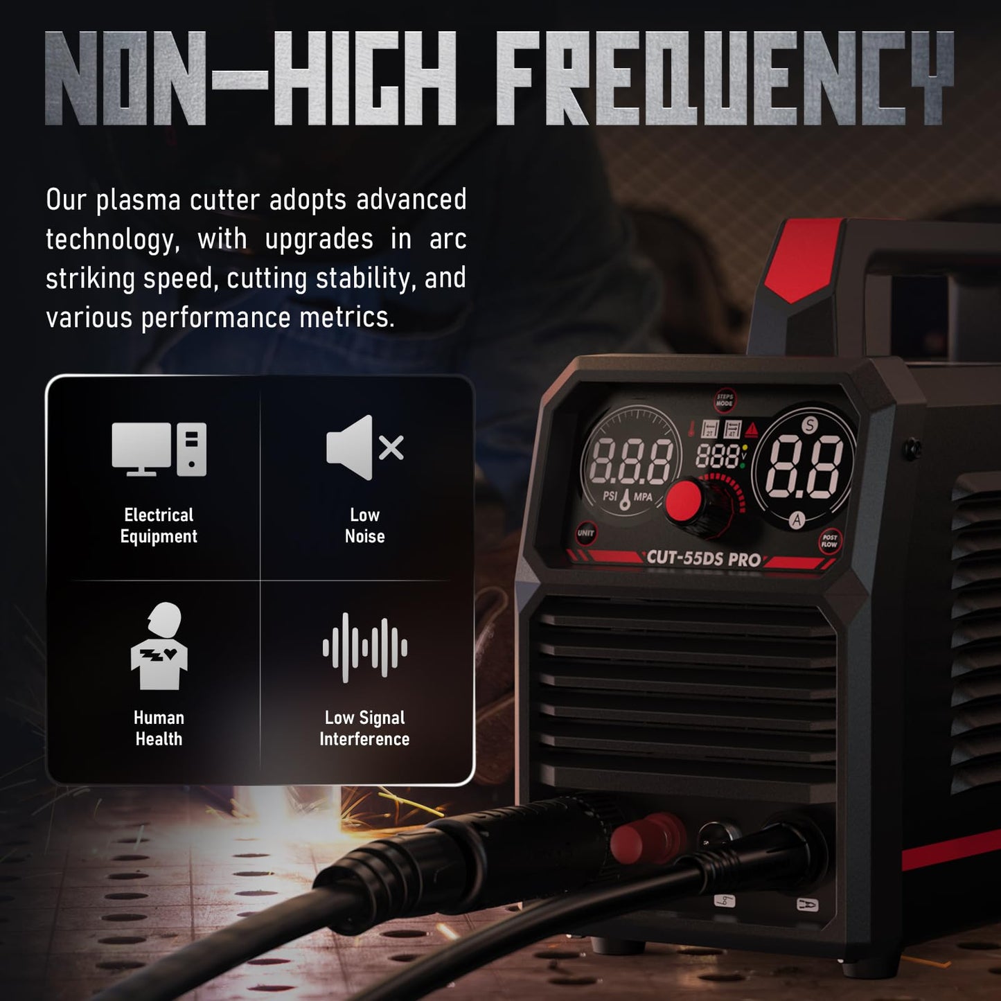 YESWELDER 55 Amp Plasma Cutter Non-High Frequency, Large LED Digital Display Non-Touch Pilot Arc, Digital DC Inverter 110/220V Dual Voltage Plasma Cutting Machine CUT-55DS PRO