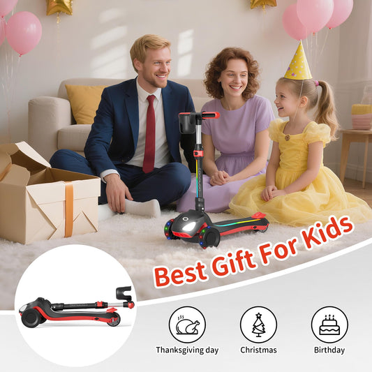 Commugo 3 Wheel Electric Scooter for Kids with LED Lighted Wheels, Balance Scooter for Kids Adjustable Height & Lean-to-Steer, 3-Wheel Foldable Scooter Anti-Slip Deck for Boys & Girls Toddlers