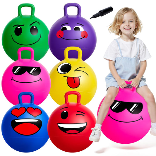 Upper Rider 6 Pcs Hopper Ball for Kids 3-8, 18 Inch Bouncy Ball with Handle, Inflatable Hippity Hop Bounce Jumping Hopping Toys for Toddlers Boys Girls Gifts, Pink Blue Red Purple Green Yellow