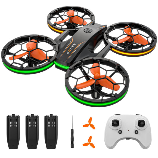 Drones - RC Drone with Auto Hovering and Headless Mode, Quadcopter with LED Light, Propeller Full Protect, 3D Flips, 3 Batteries, Remote Control, Best Gifts
