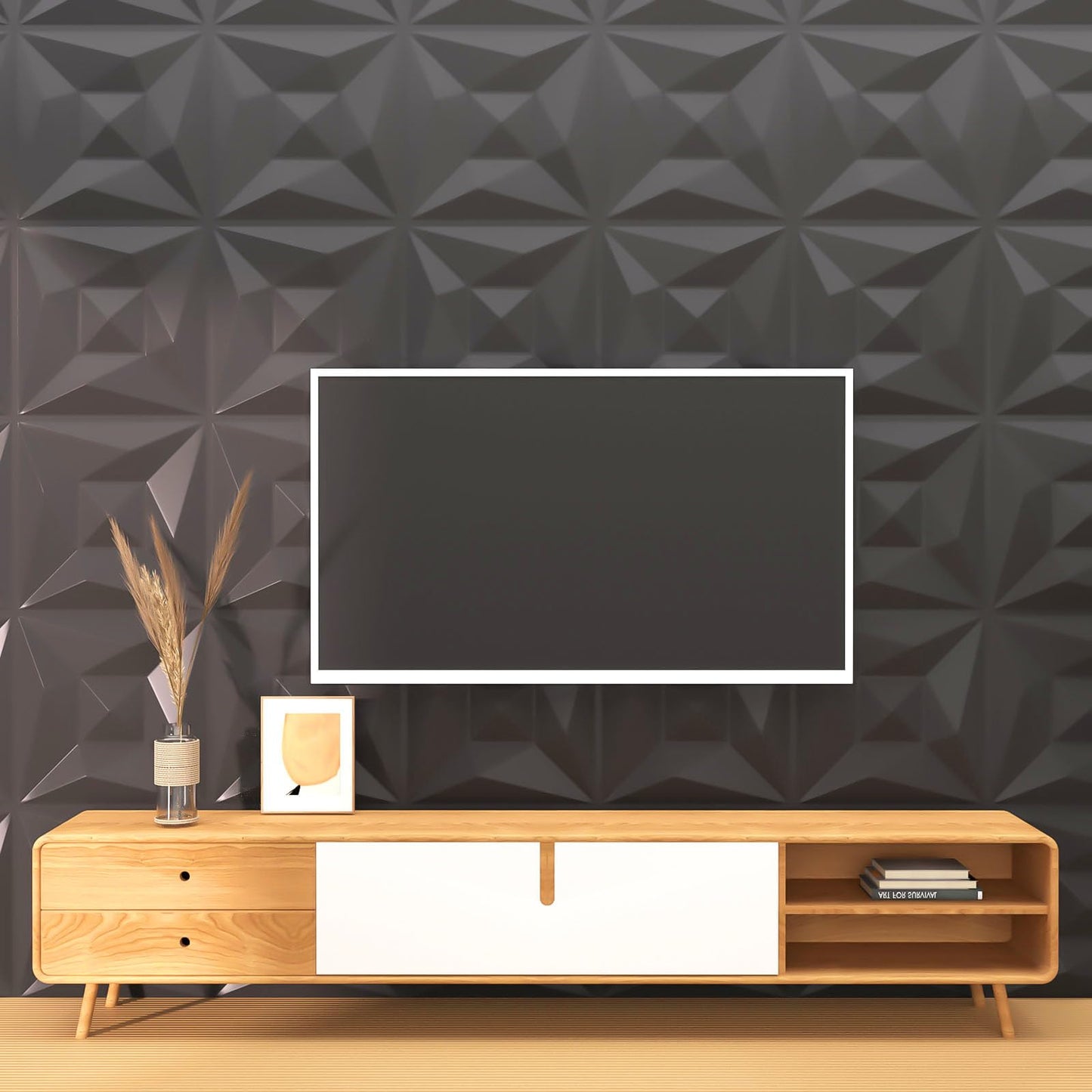 Umedol 40 PCS 3D Wall Panels for Interior Wall Décor Black 11.8"*11.8" Covering Panels, PVC Textured 3D Wall Tile for Living Room, Bedroom DIY Interior Décor