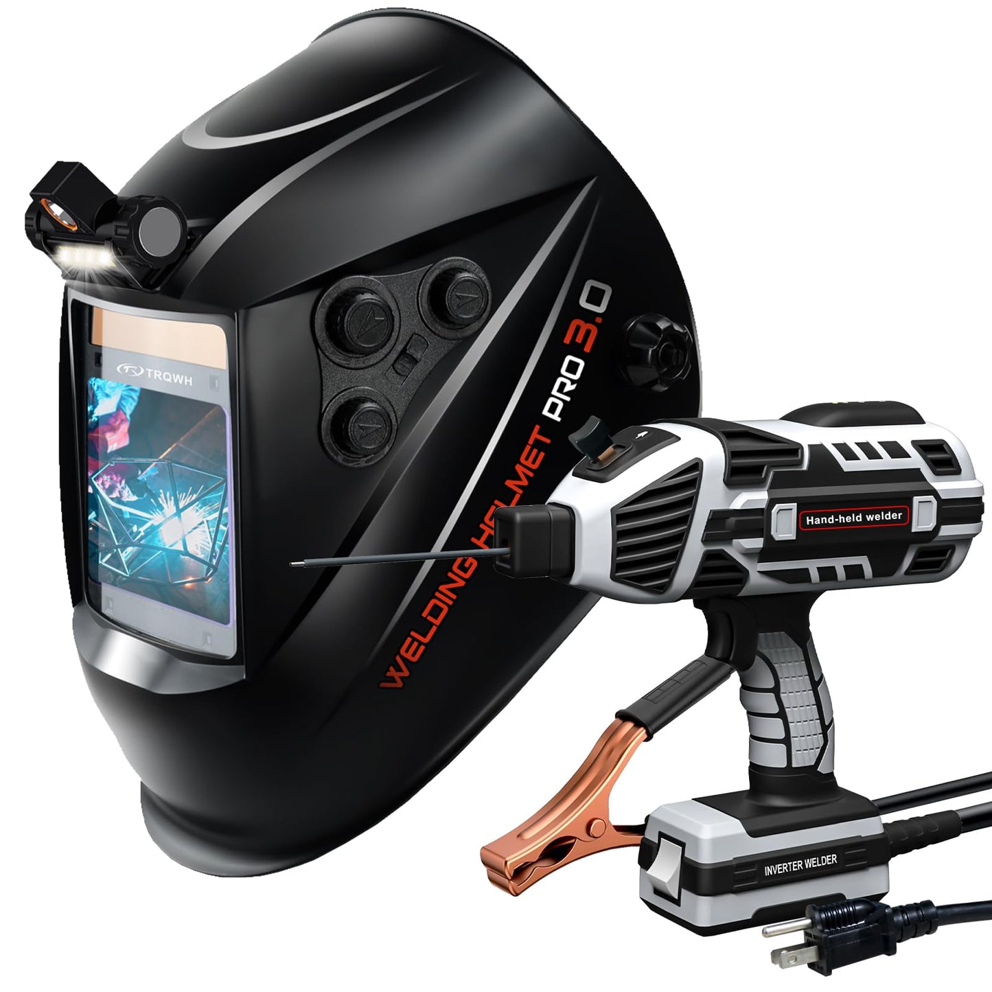 TRQWH Portable Welder Machine 110V ARC Handheld Welder & Auto Darkening Welding Helmet