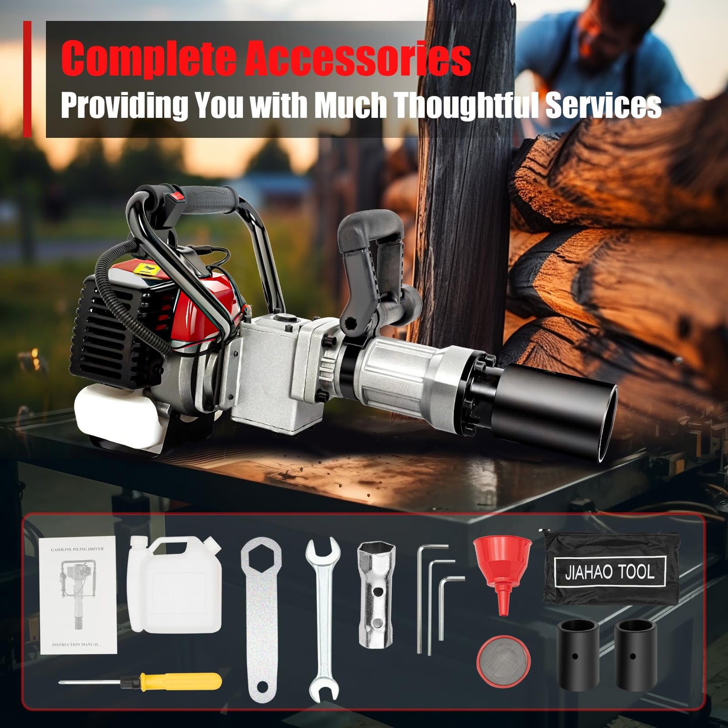 AKSDSGA Gas Powered T-Post Driver 900W 32.7CC Gasoline Pile Driver Fence Post Driver with 2 Sockets, 2 Stroke Garden Fencing Tool Farm Piling Drivers for Fence Construction