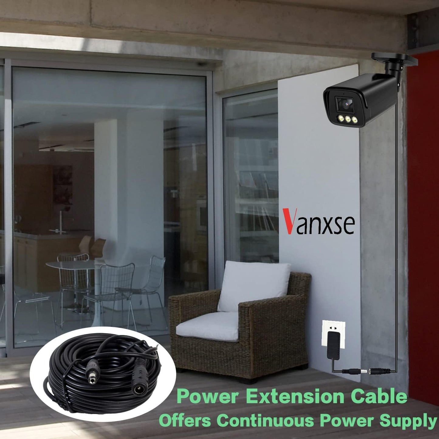 Vanxse 10Meters-33FT 12v 2.1x5.5mm Dc CCTV Power Extension Cable Power Cord for CCTV Security Camera WiFi IP