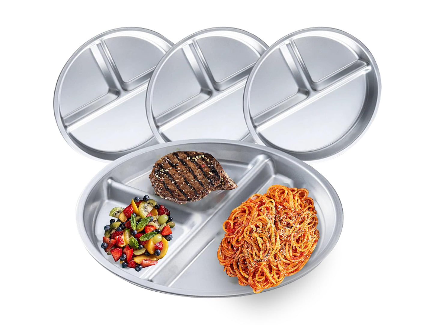 Lijinhe Stainless Steel Kids Plates Set of 4, Portion Control Divided Food Tray for Adults and Kids, Camping, Lunch and Dinner