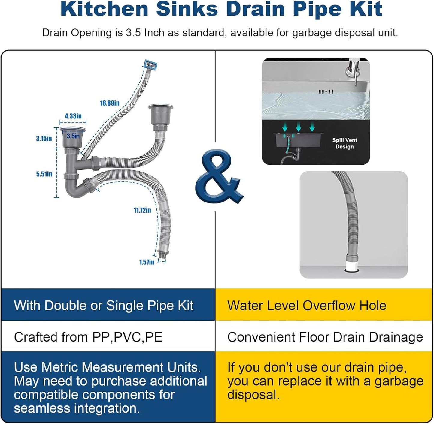 Vivrhintty 32" x 18" Drop-in/Topmount Double Bowl Kitchen Sink, Nano-Coated 304 Stainless Steel Kitchen Sink with Drain and Overflow