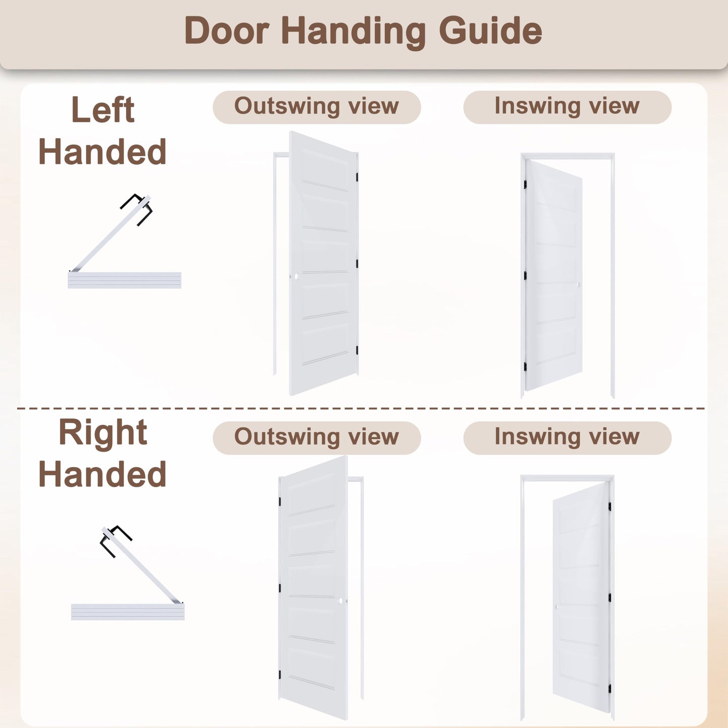 JUBEST 30"x80" Right-Hand Prehung Interior Door with Knock Down Jamb Kit & Matte Black Hinges, 5-Panel White Primed Hollow Core Molded Door Slab with Bore & Hinge Cutout, Durable & Sturdy, No Handle