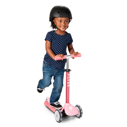 Radio Flyer Glider Jr. Scooter with Light Up Wheels, Pink, for Kids 2-5 Years Old, Lean-to-Steer, Adjustable Handlebar, Rear Foot Brake, Smooth Bearings, Comfort Grips, 3 Wheel Scooter for Kids