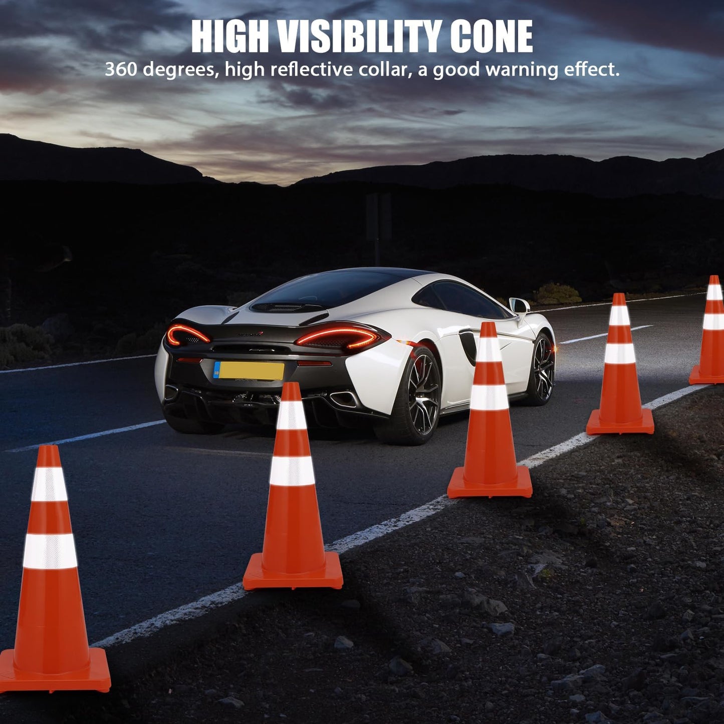 Traffic Safety Cones 28 inch 12 Pcs 28", Traffic Cones with Reflective Collars PVC Orange Construction Cones, Road Safety Parking Cones for Home Driveway Road Parking Use