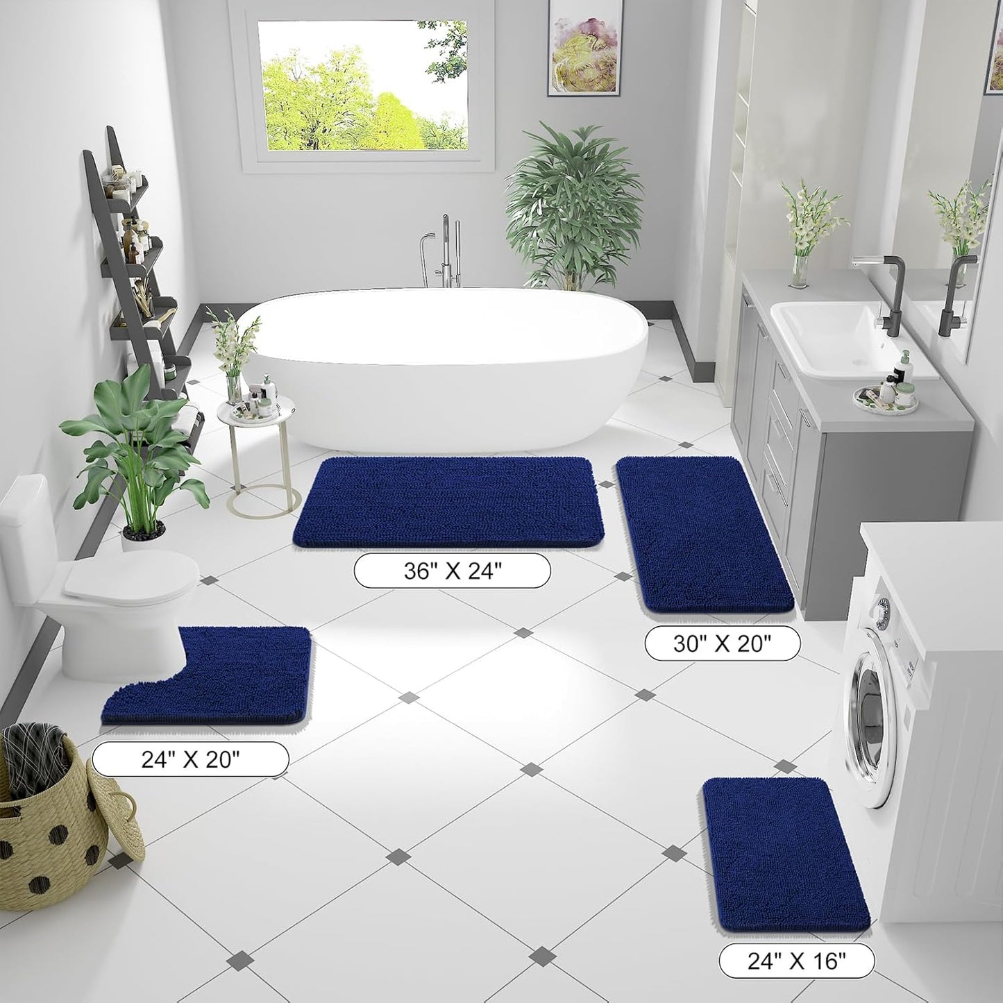 OLANLY Large Bathroom Rugs - Extra Soft Chenille Bath Mat with Rubber Backing | 59x35 Inches, Navy