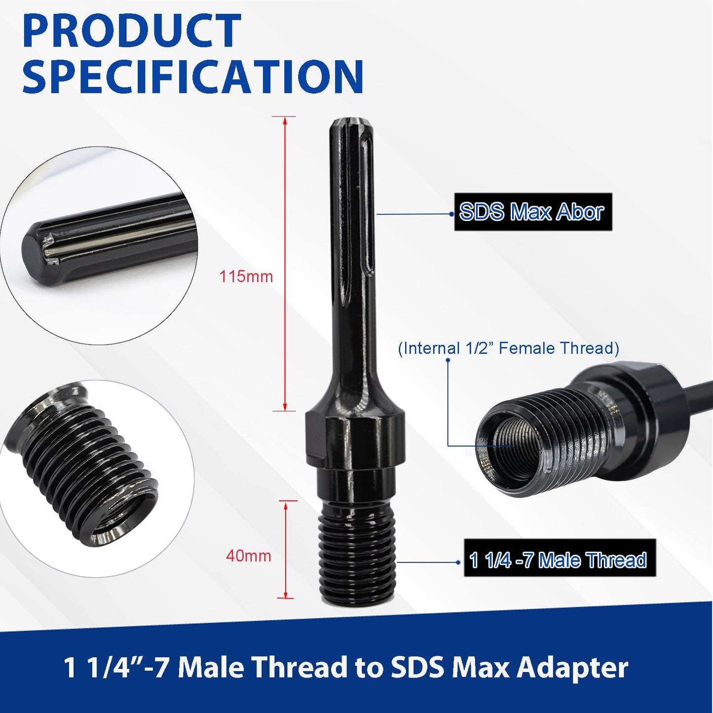 DaduoRi 7" Wet Core Drill Bit & SDS Max Shank Drill Adapter - 7" Diameter Core Bits for Concrete, 14" Drilling Depth, 1-1/4"-7 Thread Diamond Core Bit for Cured Concrete, Masonry, Brick