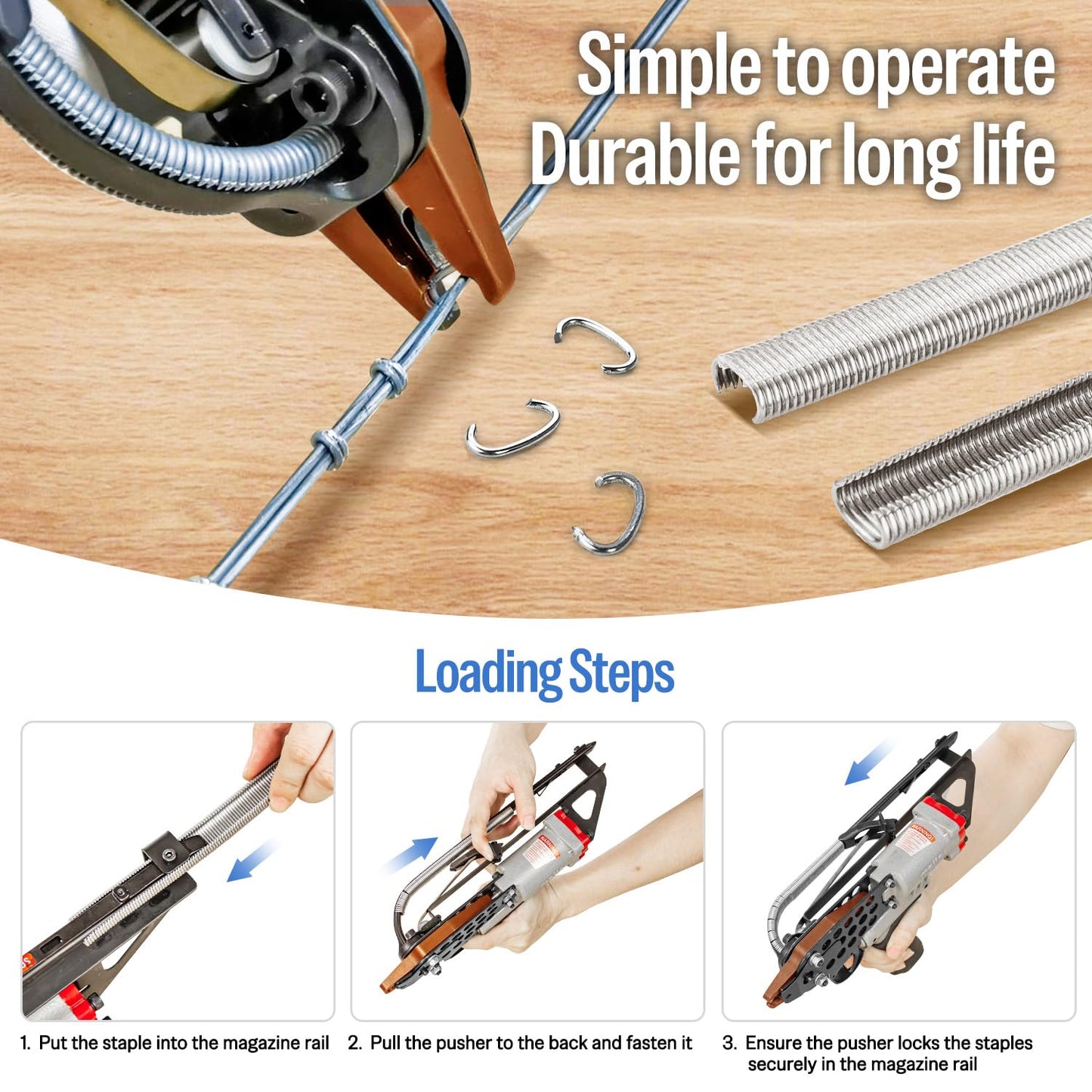 meite SC760C-I2 Pneumatic Hog Ring Gun with 3600PCS 16GA Hog Rings, 16 Gauge 1/2" Crown Hog Ring Pliers, 2.6-3.6 mm Closure, Upgrade Trigger Air C Ringer Pliers for Fencing, Bag Closing