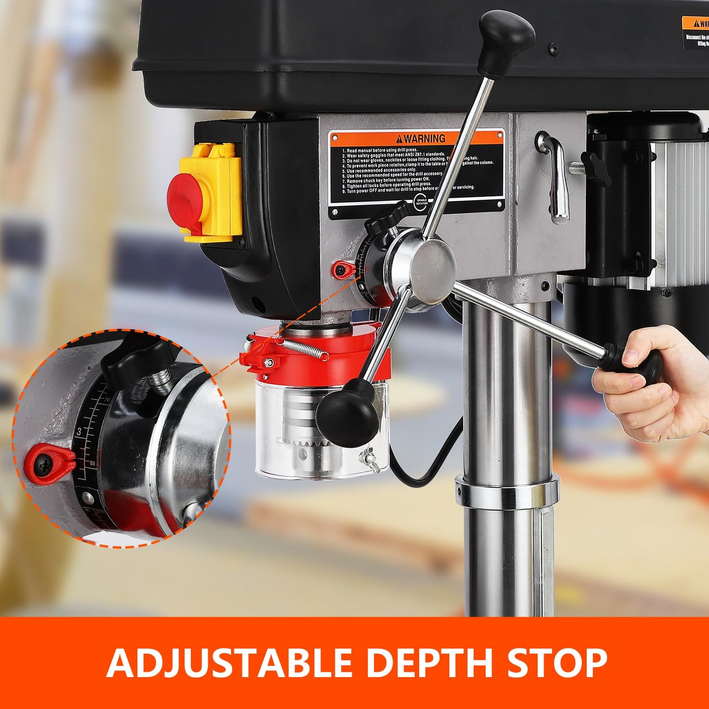 13 in Floor Drill Press, 7.5 Amp 120V Pure Copper Motor, 288-3084 RPM Variable Speed Cast Iron Bench Drill Press, 0-45° Tilting Worktable, Tabletop Drilling Machine for Wood Metal