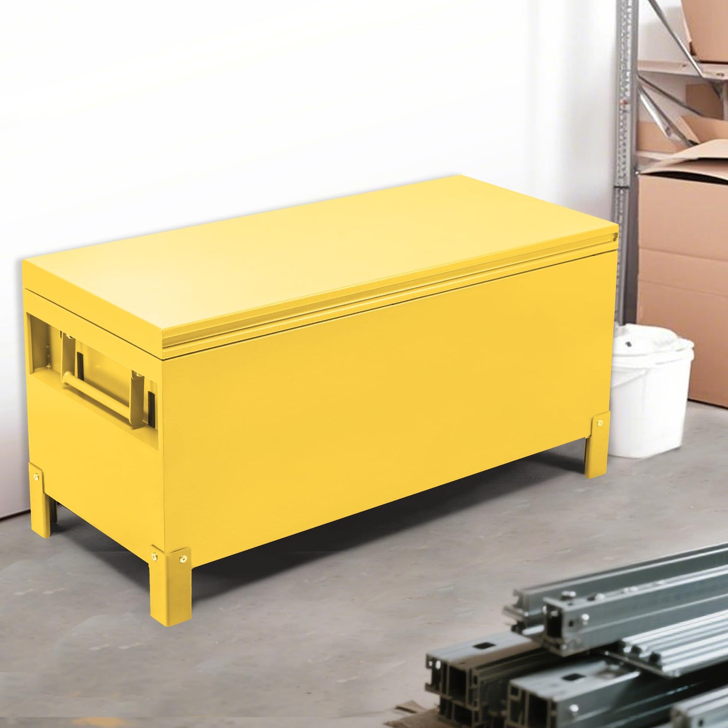 Hoguyexila Truck Bed Tool Box, Large Aluminum Tool Storage Organizer Chest with Side Handles, Heavy Duty Waterproof Cabinet Toolbox for Pickup, Trailer, RV, Jobsite, Garage, 36"x15"x15", Yellow