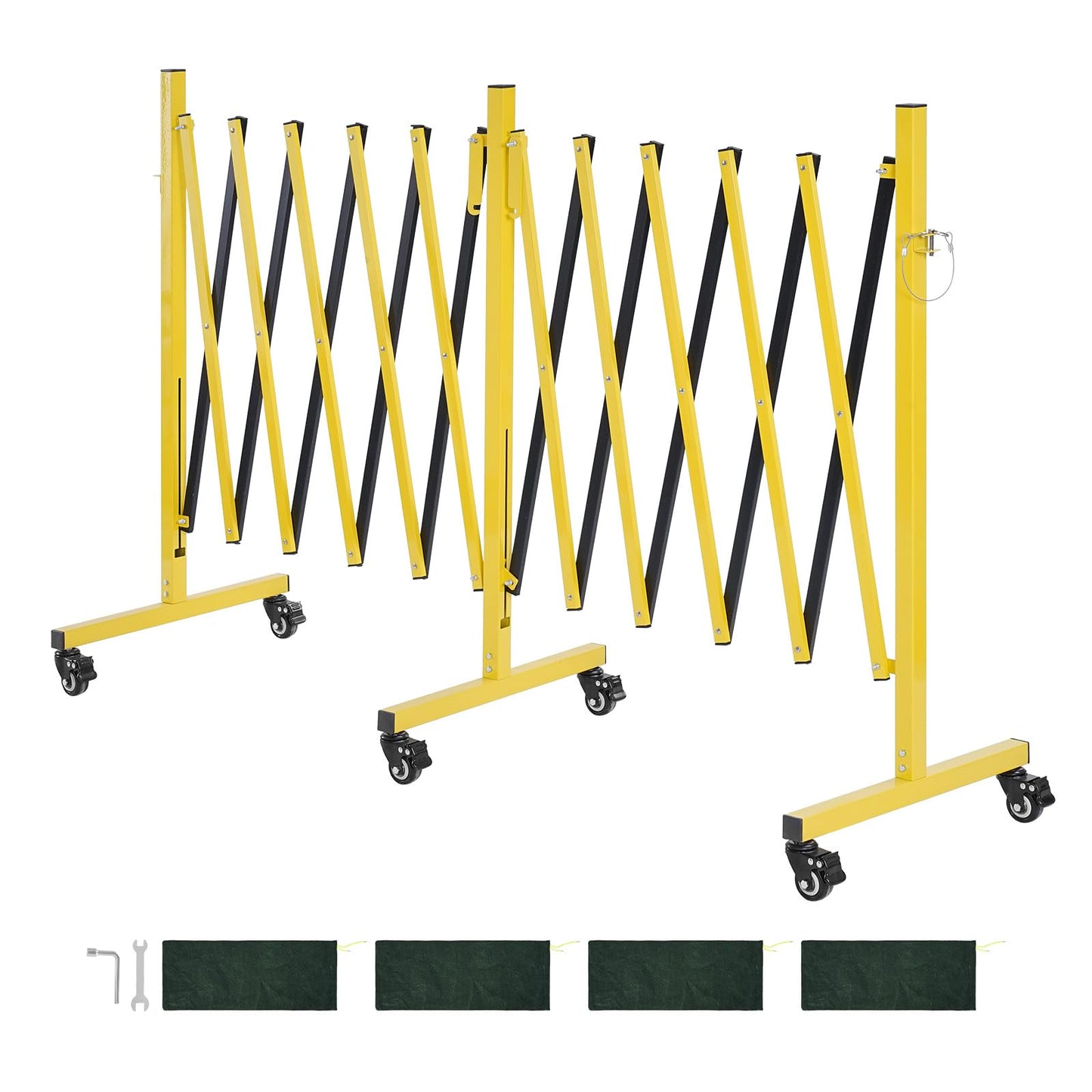 VEVOR Double Expandable Barricades, 18FT Industrial Safety Barriers, Flexible Mobile Barricade with Locking Casters, Portable Folding Security Gate Metal Traffic Fence for Driveway Warehouse Elevator