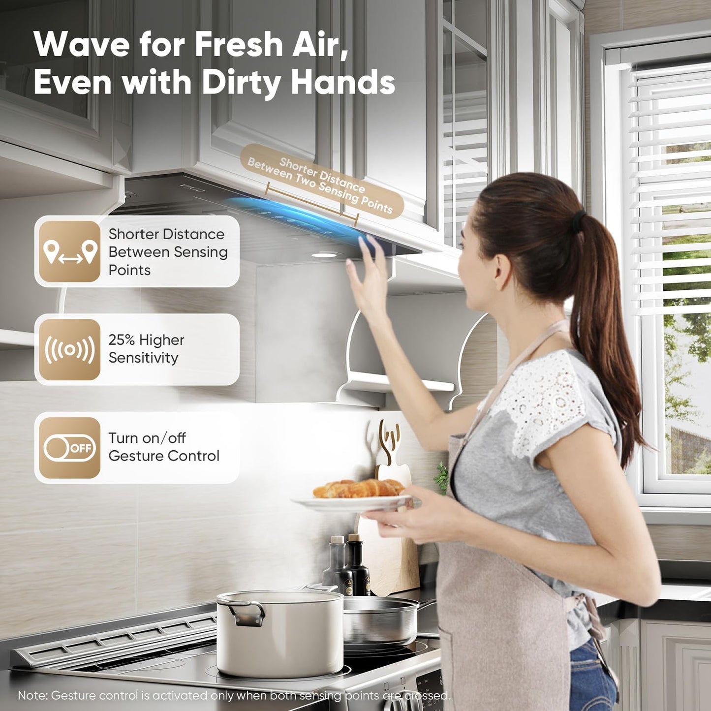 VIKIO HOME Black Built-in/Insert Range Hood 30 Inch, 980 CFM Hood Vent for Kitchen, Ducted/Ductless Convertible Duct, Stainless Steel Kitchen Vent Hood with Gesture & Touch Control, 2 Baffle Filters