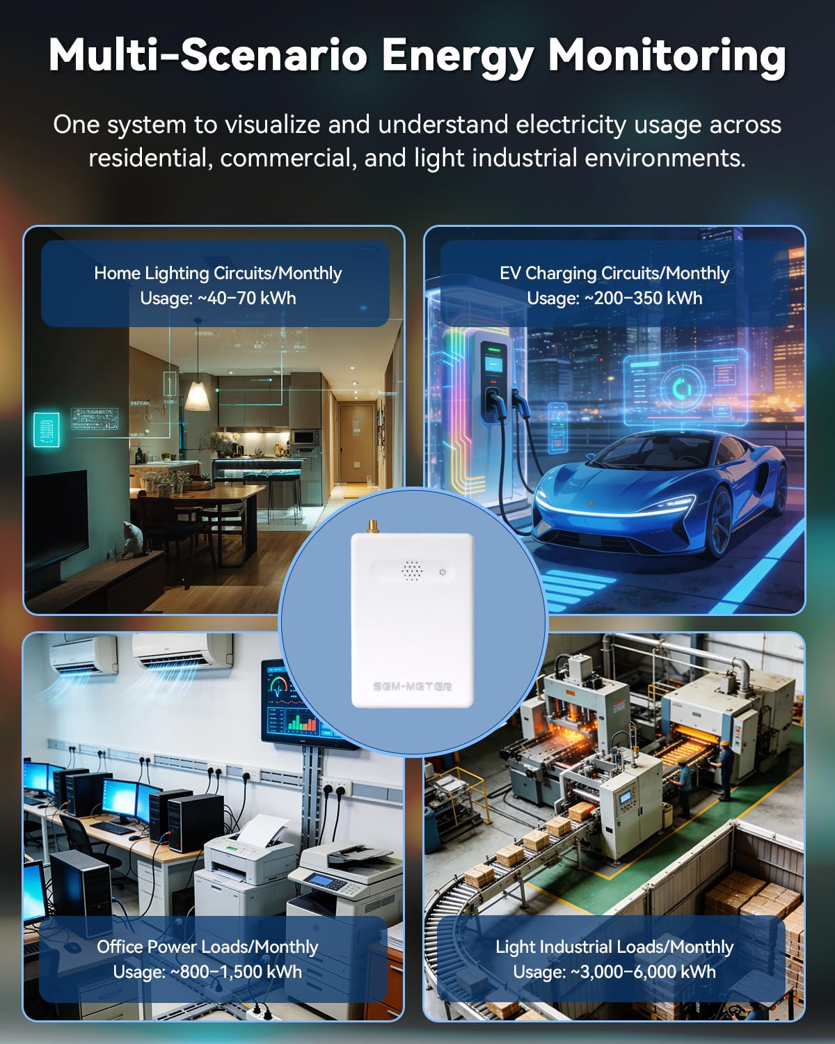 Smart Home Energy Monitor with 16 50A Circuit Level Sensors, Real-Time Power Usage & Electricity Cost Tracking, Ideal for Rental Homes & Shared Apartments, App History, Compatible with Home Assistant