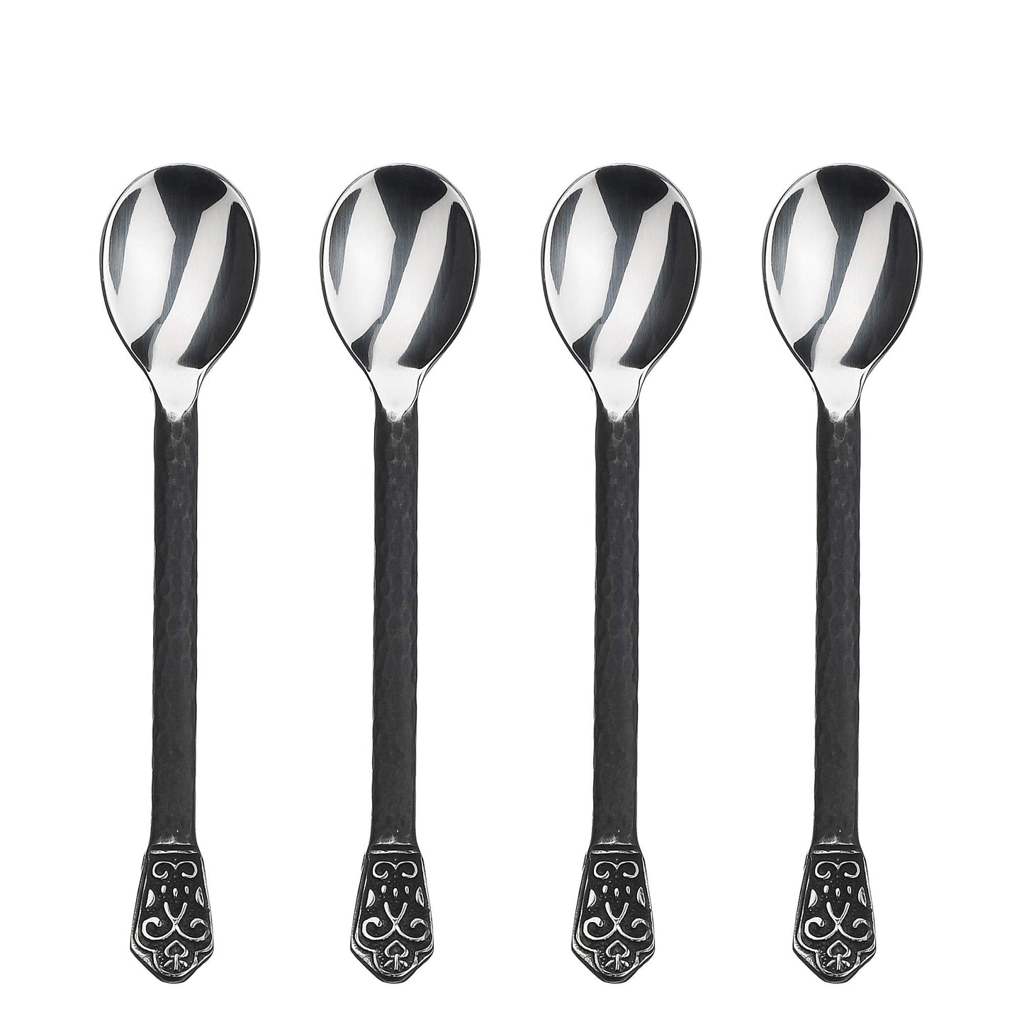 Gourmet Settings - 4-Piece Mini Spoons Set - Avalon Collection - Matte/Polished Small Stainless Steel Teaspoons - Demitasse Espresso Cutlery - Dishwasher Safe Flatware