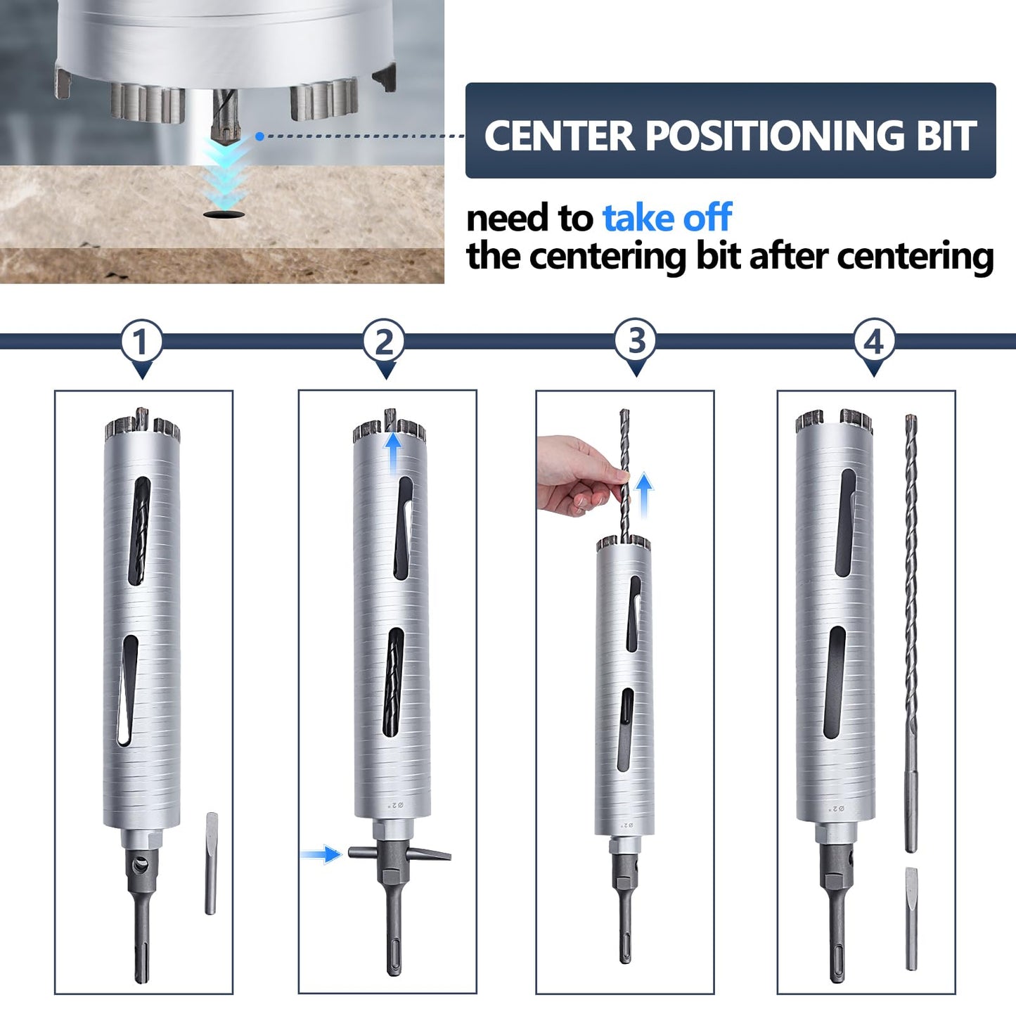 6-1/2 inch Diamond Dry Core Drill Bit, 10" Drilling Depth, 5/8"-11 Thread Core Drill Bit for Concrete Masonry Brick Block, Includes 3 Adapters SDS Plus, SDS Max and Hex (6-1/2 inch)