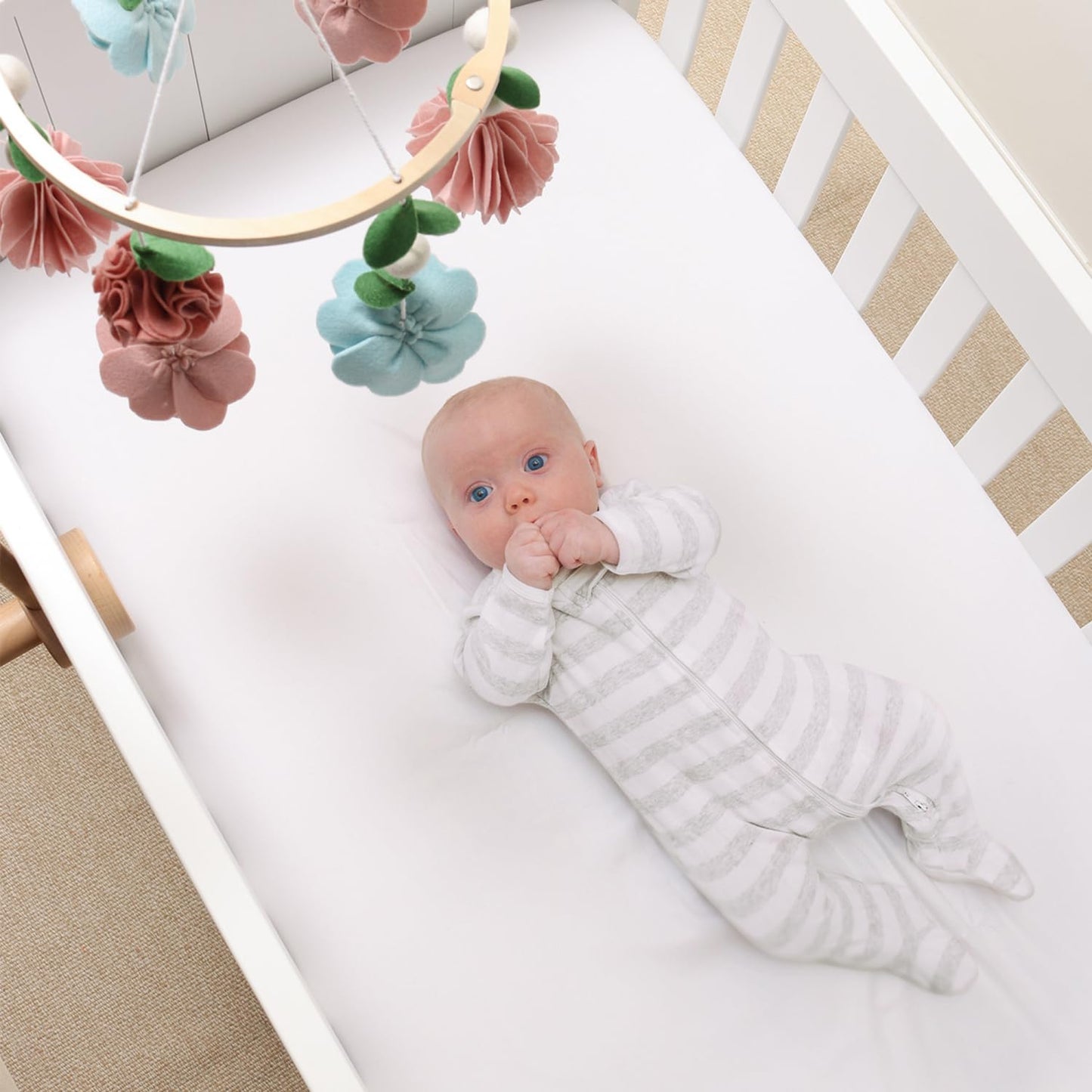 The Peanutshell Crib Mobile for Girls - Wooden Musical Baby Crib Mobile with 12 Lullabies, Wildflower Baby Floral Nursery Decor