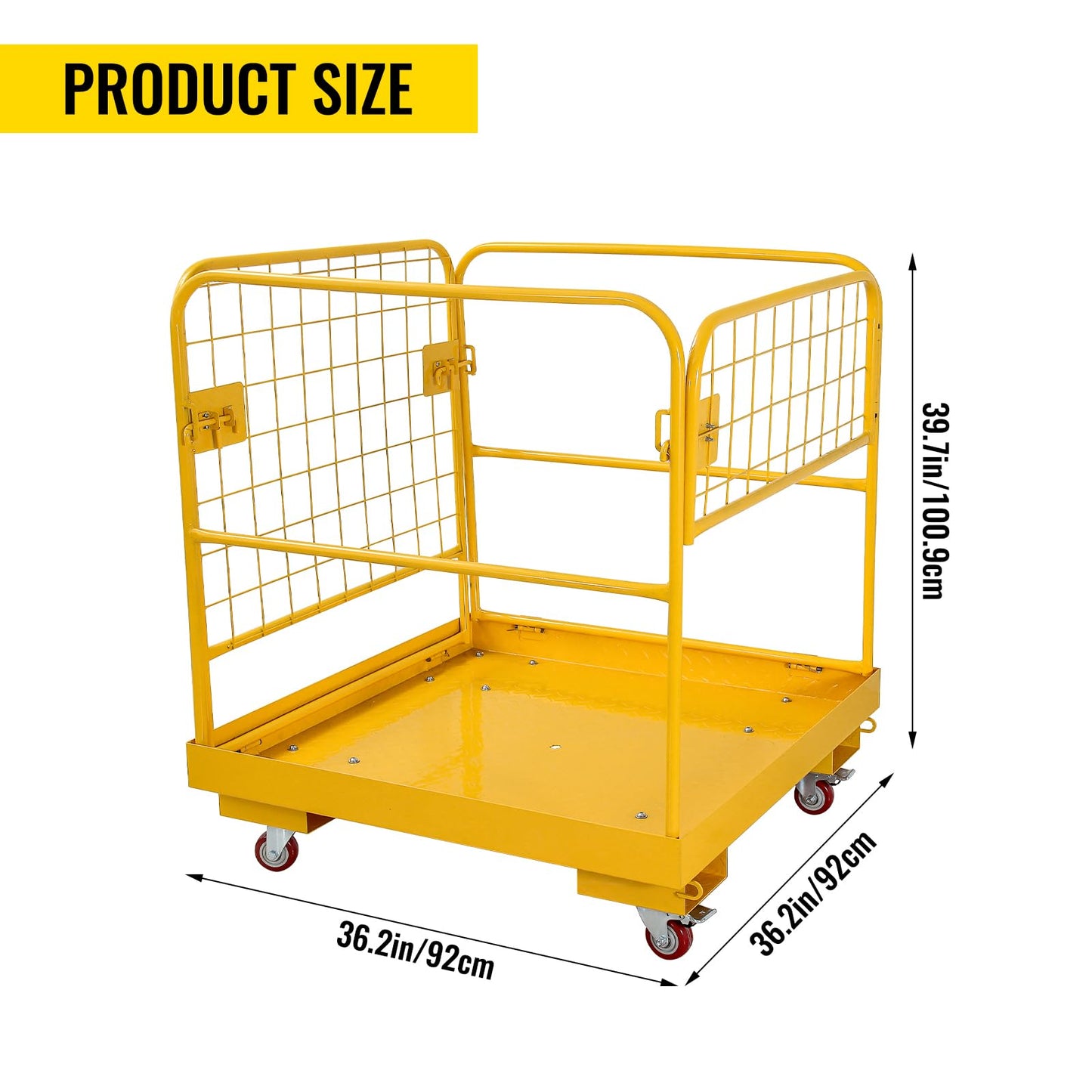 Forklift Safety Cage, Forklift Man Basket 1200 Lbs Capacity, 36 X 36 Inches Folding Forklift Work Platform with 4 Wheels, Collapsible Platform Lift Basket for Most Aerial Jobs,36"-A