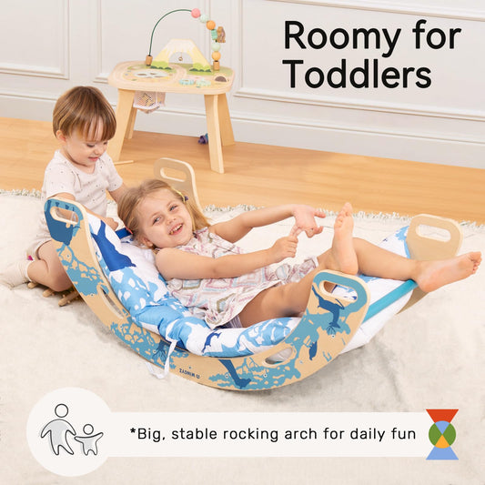 WINGYZ Pikler Triangle Set, Montessori Foldable 8-in-1 Jungle Gym with Reversible Animal Slide, Patent-Protected Climbing Set, Safe 2.35" Gap ASTM F963 Standards for Toddlers 18 Months-7 Years (Blue)
