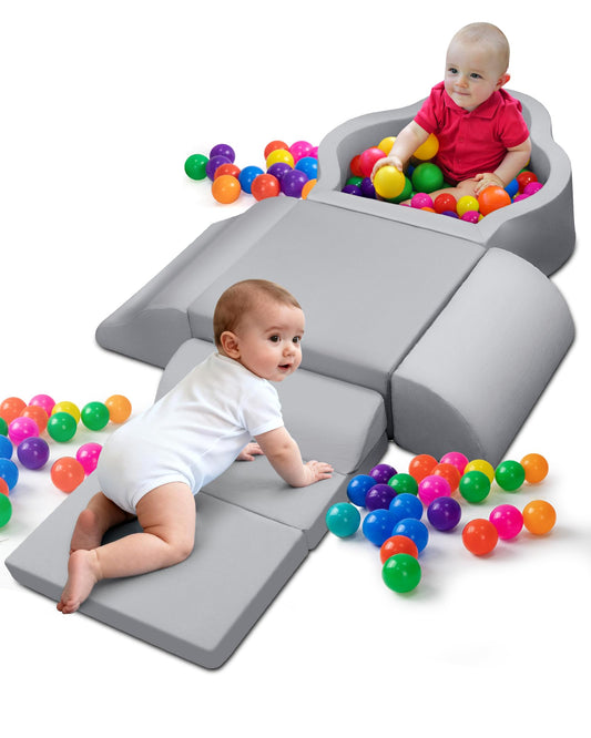 Markdang Soft Play Set, Baby Foam Climbing Blocks with Anti-Slip Particles Bottom & Velcro Connectors for Toddlers 6-12 Months, High-Density Foam & Washable Cover for Motor Skills Development (Grey)