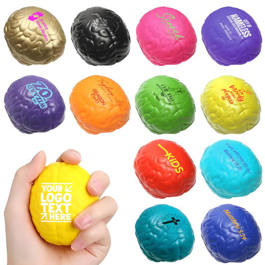 FLIXLEAP 100 Sets of Custom Stress Relief Foam Balls with Logo, Bulk Brain Shape Personalized Foam Balls, Anxiety Stress Relief Stress, Perfect for Office, Travel or Home